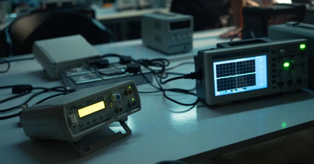 découvrez notre oscilloscope interactif en ligne, un outil puissant pour visualiser et analyser des signaux électriques en temps réel avec une interface conviviale.